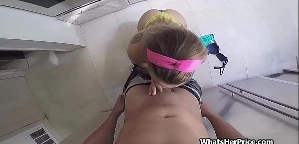  Teen maid earns extra using her round booty
